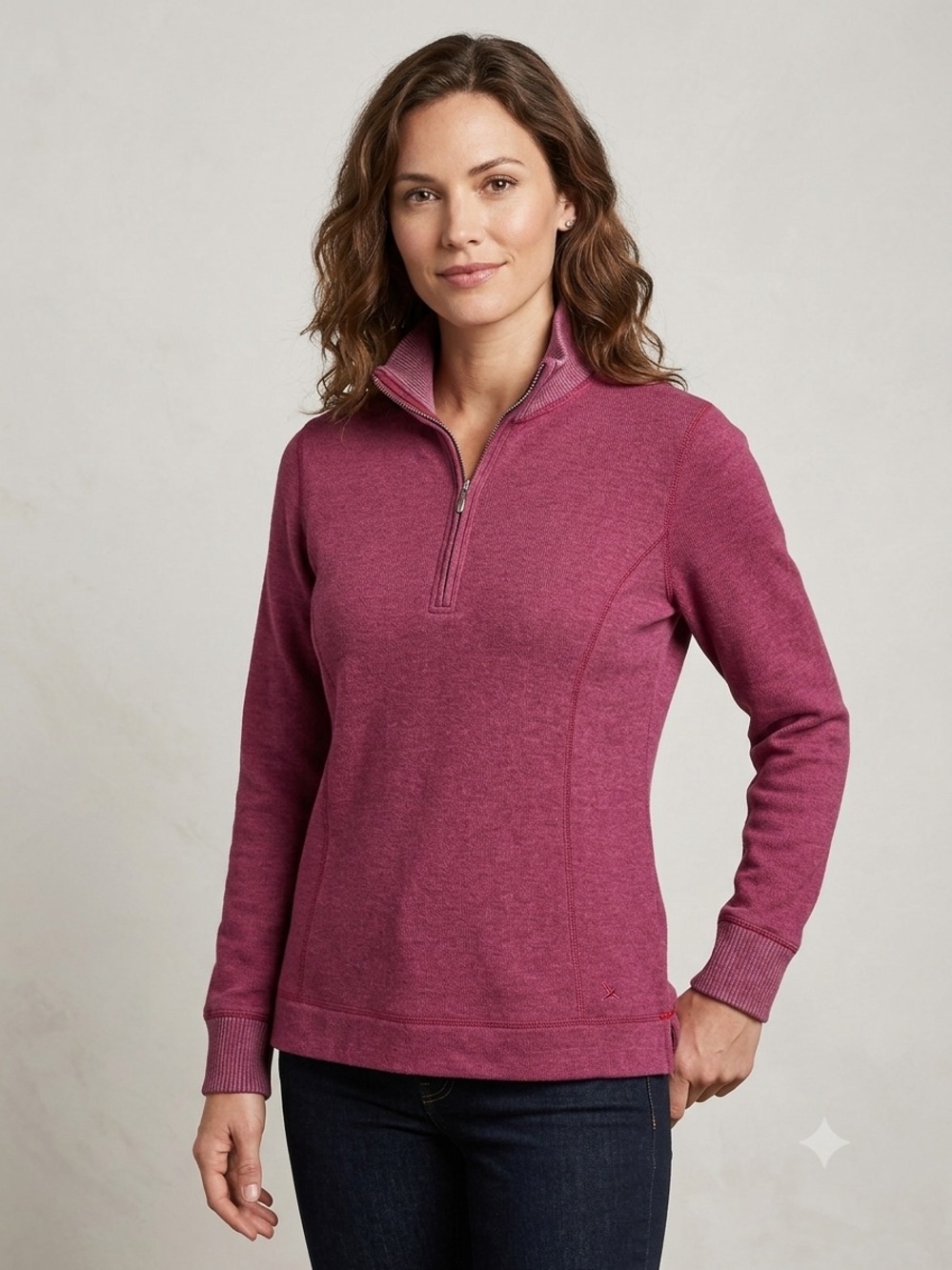 Eddie Bauer Deep Raspberry Half-Zip Mock neck Pullover, Women’s Size Large